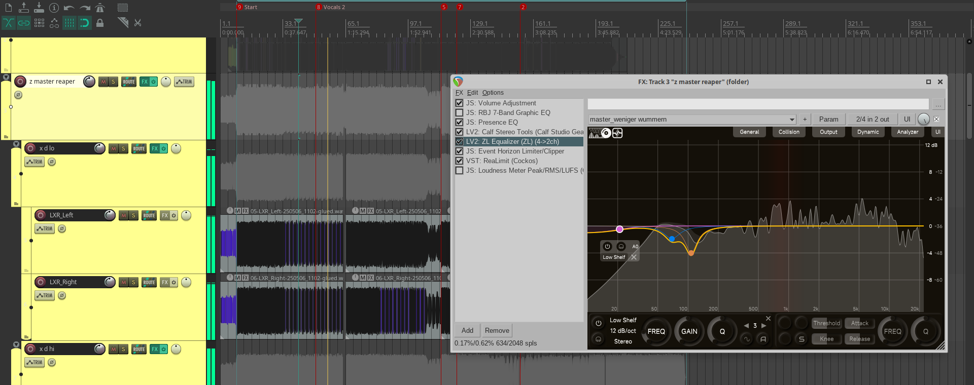 EQ MAstering + LXR-Tracks Schüsse in den Rücken Reaper
